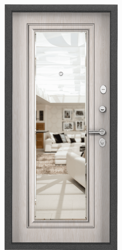 Входная дверь DELTA PRO MP Темно-серый букле графит RGSO / Лиственница белая CK6-CM (с зеркалом)