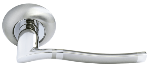 Ручка дверная MORELLI MH-04 SN/CP «ФОНТАН», цвет — белый никель/полированный хром